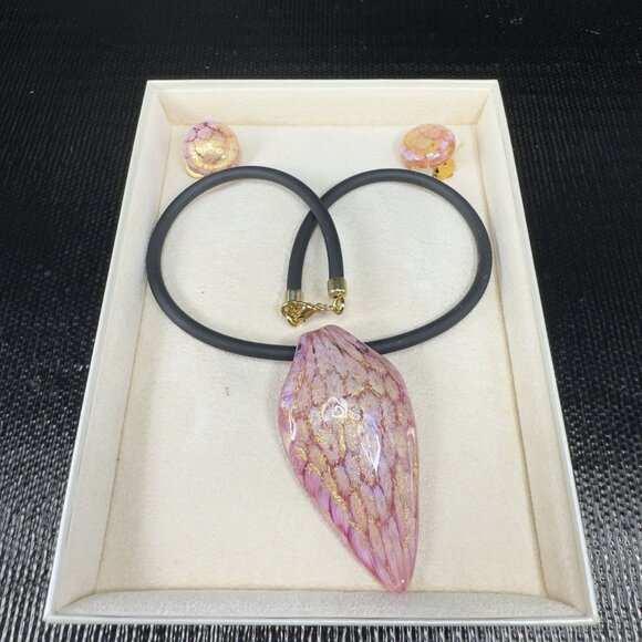 Antica Murrina Venezia Necklace Clip On Earrings Set Pink Glass Millefiori New - Picture 12 of 14